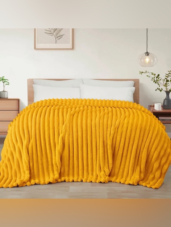 Exclusivo Mezcla Other - Queen Size Flannel Fleece Super Soft 3D Striped Jacquard Blanket Full/Queen